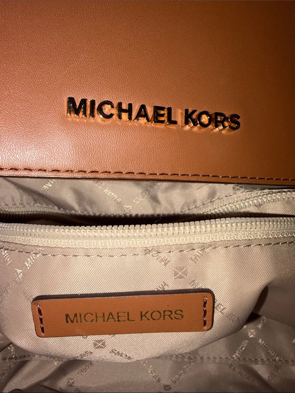Michael Kors Satin and Leather Backpack in Warm Brown